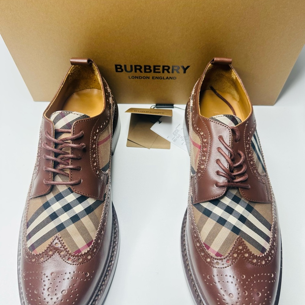 Burberry Brown Tan Oxford Shoes with Brogue Detailing